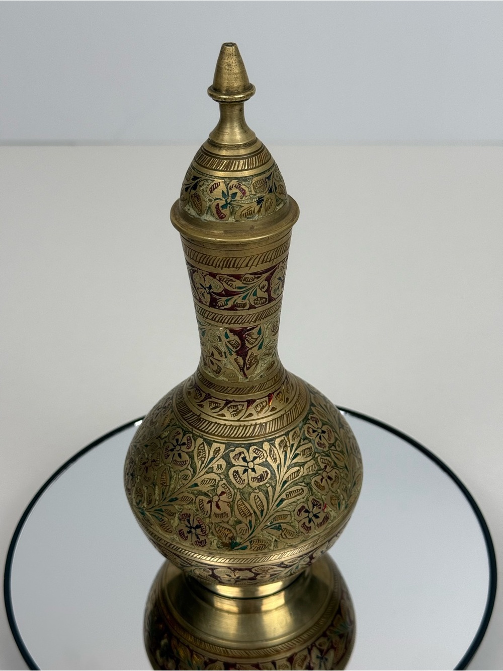 Brass Decorative Vase with Floral Inlay - Gold and Multicolor from India